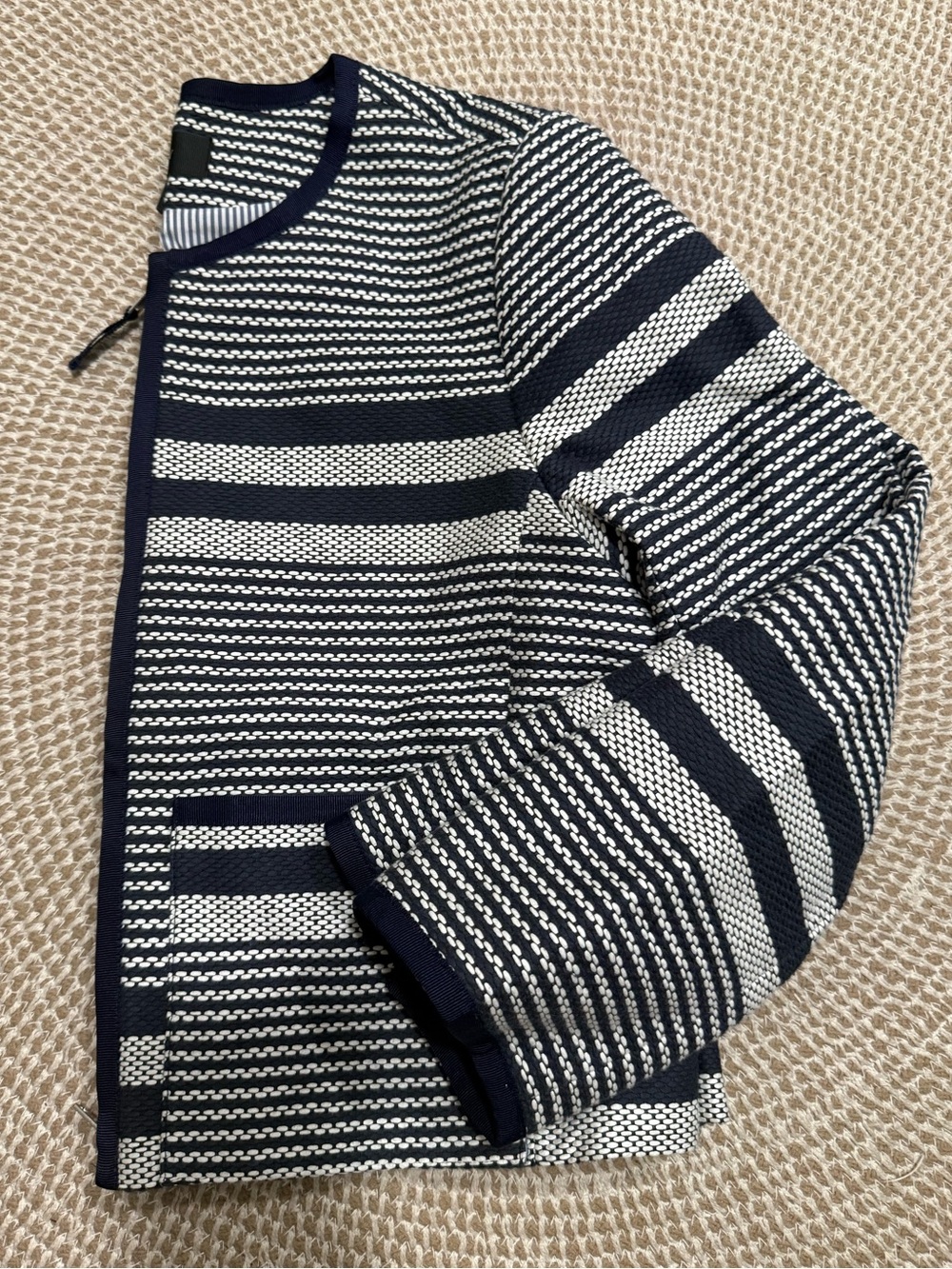 Women’s Navy and White Striped Knit Jacket